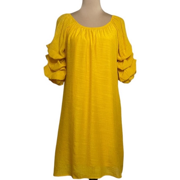 Indigo Rose Dresses & Skirts - Indigo Rose gauze sunflower yellow sundress tiered balloon sleeves - XL